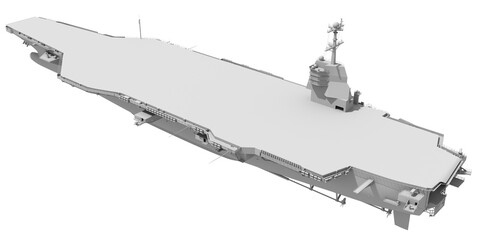 Aircraft Carrier Military Vessel in Clay Style Render on White Background 3D Rendering