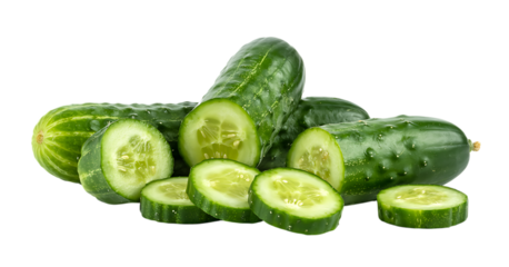 Fresh Green Cucumbers Sliced and Whole