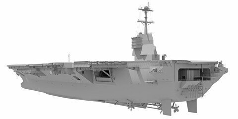 Aircraft Carrier Military Vessel in Clay Style Render on White Background 3D Rendering