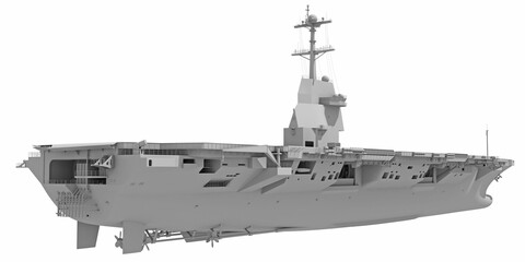 Aircraft Carrier Military Vessel in Clay Style Render on White Background 3D Rendering
