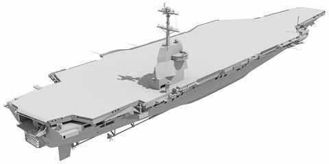 Aircraft Carrier Military Vessel in Clay Style Render on White Background 3D Rendering