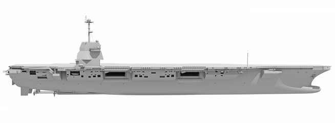 Aircraft Carrier Military Vessel in Clay Style Render on White Background 3D Rendering