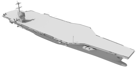 Aircraft Carrier Military Vessel in Clay Style Render on White Background 3D Rendering