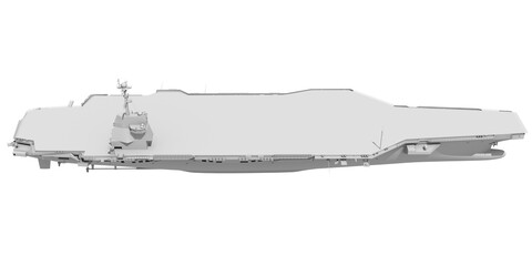 Aircraft Carrier Military Vessel in Clay Style Render on White Background 3D Rendering