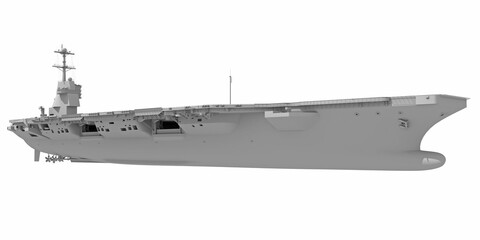 Aircraft Carrier Military Vessel in Clay Style Render on White Background 3D Rendering
