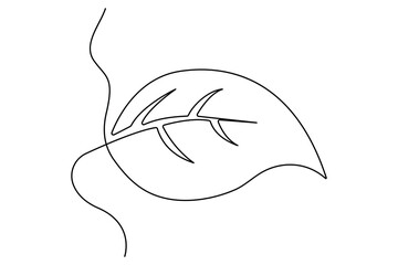 Continuous line drawing of a leaf in minimal single line vector style for nature and eco designs
