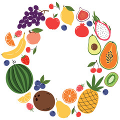 Fruits collection. Illustration in flat style. Cute colorful vector illustration template with different types of fruits
