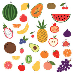 Fruits collection. Illustration in flat style. Cute colorful vector illustration template with different types of fruits