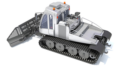 Snow Groomer Snowcat in Clay Style Render on White Background 3D Rendering