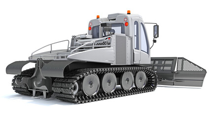 Snow Groomer Snowcat in Clay Style Render on White Background 3D Rendering