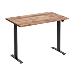 Minimalist single square desk with clean wooden surface and slim metal legs, ideal for modern home office setups on transparent background