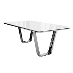 Modern V-shape table with clean white surface and silver metal frame, ideal for collaborative spaces on transparent background