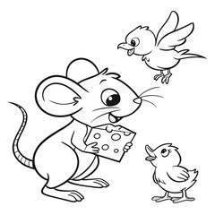 Mouse, Frog, and Chick a tiny mouse holding cheese