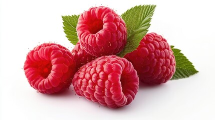 Ripe raspberries with leaf isolated on a white background