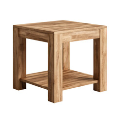 Multi-functional square desk with shelf extension and sleek surface finish, no accessories on transparent background