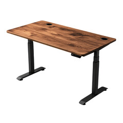 Single desk with built-in power outlet and cable management holes, tech-ready design on transparent background