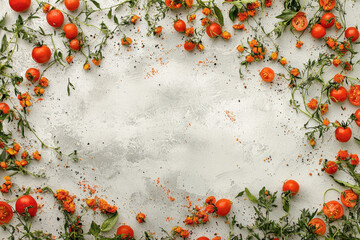 Fresh cherry tomatoes and herbs with edible flowers – vegan food