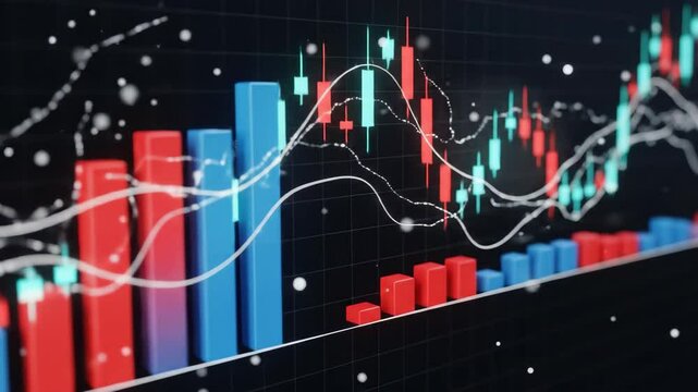 Rising and falling graph displays complex financial market fluctuations in an abstract digital format - Powered by Adobe