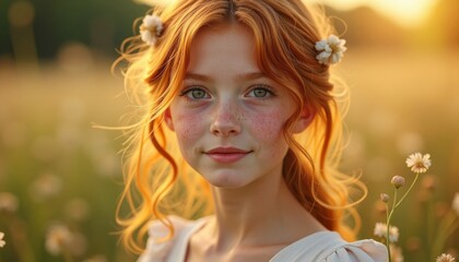Natural portrait of a young girl glowing in sunset light.


