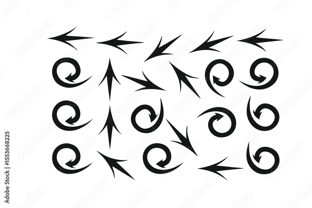 Poster arrows of direction: an assortment of modern, minimalist arrows and swirling glyphs for design and c