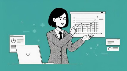 Confident business presentation with animated growth chart and professional woman
