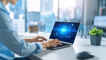 Businessman using smartphone with digital interface concept. Generated image