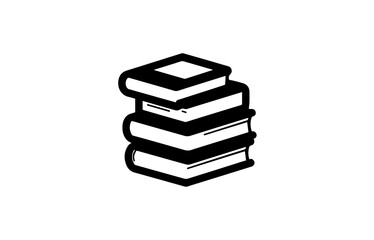A simple, black and white icon of a stack of books.