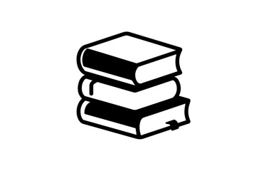 A simple, black and white icon of a stack of books.