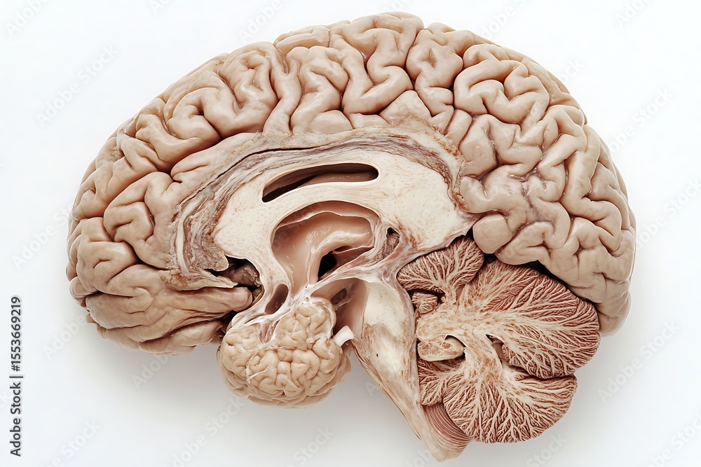 Poster top-down view of the human brain highlighting the cerebral cortex and the different functional areas