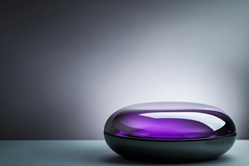 Purple glass pebble-shaped cosmetic jar on gradient backdrop. Modern Organic Cosmetic Packaging Mockup