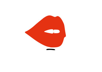 Stylized red lips with a subtle white highlight and a small black line below, set against a plain white background.