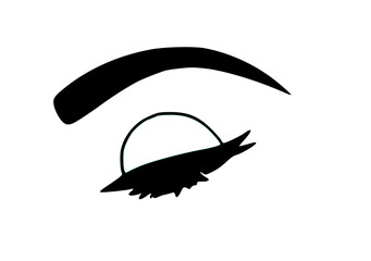 Stylized black silhouette of an eye with a defined eyebrow and long eyelashes on a plain white background.