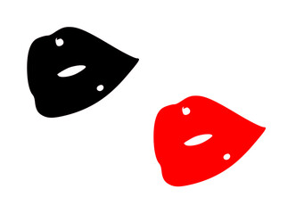 Two stylized lips, one black and one red, arranged artistically against a white background, creating a bold visual contrast.