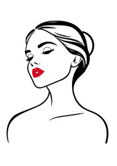 Illustration of a woman’s silhouette with a stylish bun hairstyle, depicted in simple black lines on a white background.