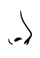 Minimalist line drawing of a stylized nose on a white background, emphasizing its shape and contours.
