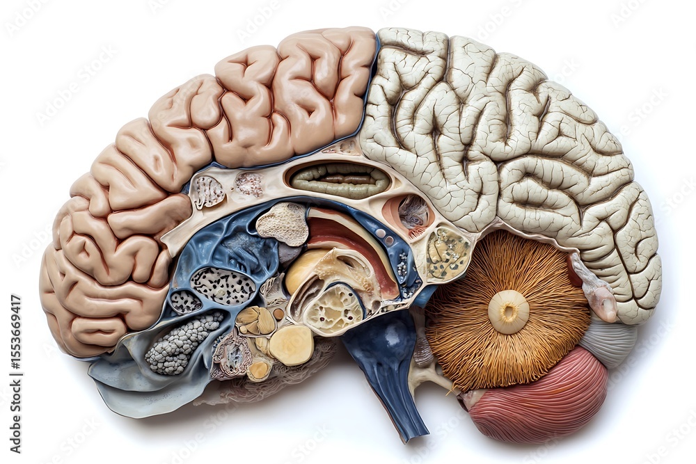 Poster top-down view of the human brain highlighting the cerebral cortex and the different functional areas