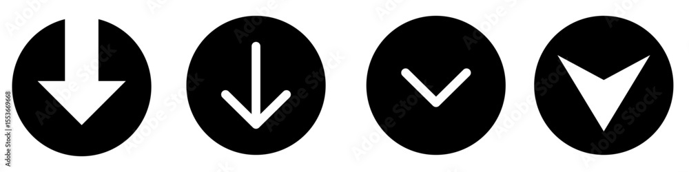 Poster down arrow vector icon set. scroll illustration sign collection. arrow symbol. pointer web icons. or