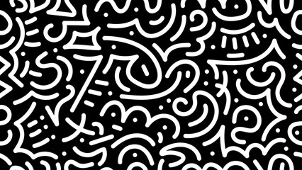 Doodle geometric seamless pattern background. Monochrome retro abstract style shapes 80s 90s  Cute kid doodle design pattern. Vector illustration.