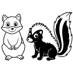  Raccoon, Skunk, and Porcupine a curious raccoon, a fluffy skunk, and a smiling porcupine sitting in the forest