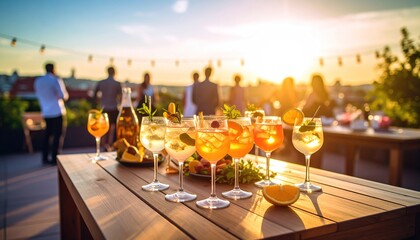 Rooftop aperitivo: Toasting sunset views with refreshing summer cocktails.