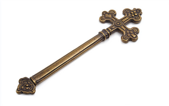 Handheld brass cross used during Epiphany processions with intricate details. Generative AI.
