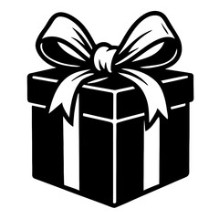 Obraz premium Elegant Black and White Gift Box with Ribbon Bow Vector - Perfect for Celebrations and Gifting