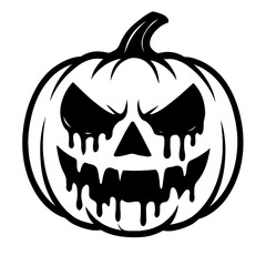Fototapeta premium Spooky Black and White Melting Jack-O'-Lantern Icon - Halloween Decoration and Horror Symbol