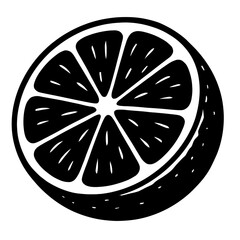 Simple Black and White Half Citrus Fruit Icon - Refreshing Orange or Lemon Slice for Food and Drink