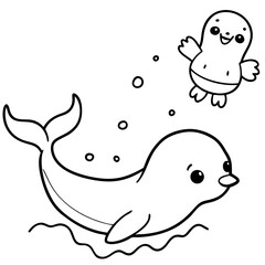 Seal, Narwhal, and Walrus a baby seal splashing with a tiny narwhal and a smiling walrus