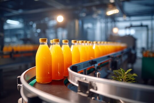 Automated Juice Bottling Line in a Factory