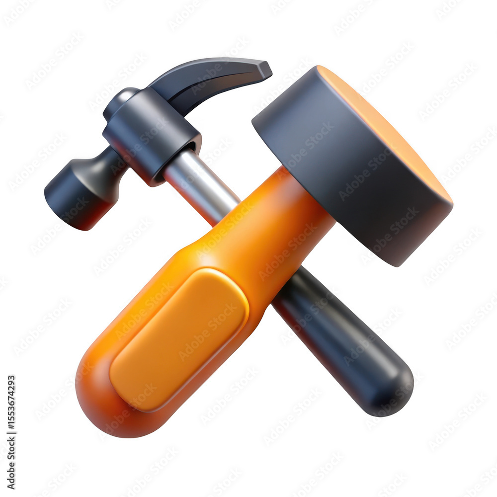 Poster two stylized hammers crossed on transparent background isolated on transparent background