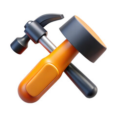 Two stylized hammers crossed on transparent background isolated on transparent background