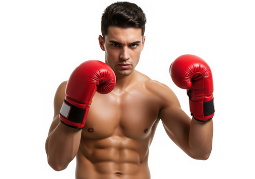 A muscular boxer in a fighting stance, isolated on transparent background