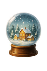 Classic Snow Globe with Winter Village and Falling Snowflakes, Cutout Transparent PNG
